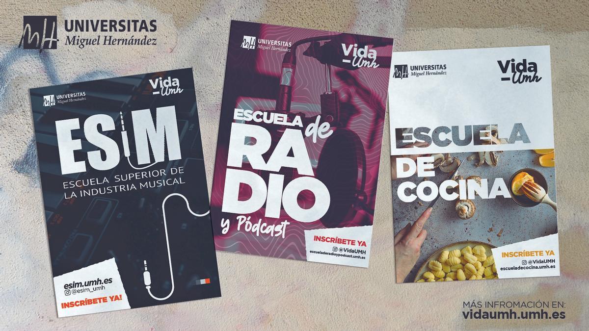 Carteles de algunas de las Escuelas y Talleres del proyecto Vida UMH.