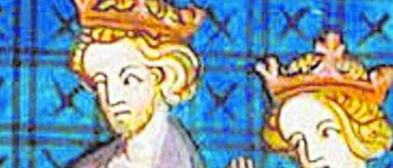 Imagen Leonor de Aquitania y Enrique II, en una miniatura medieval.
