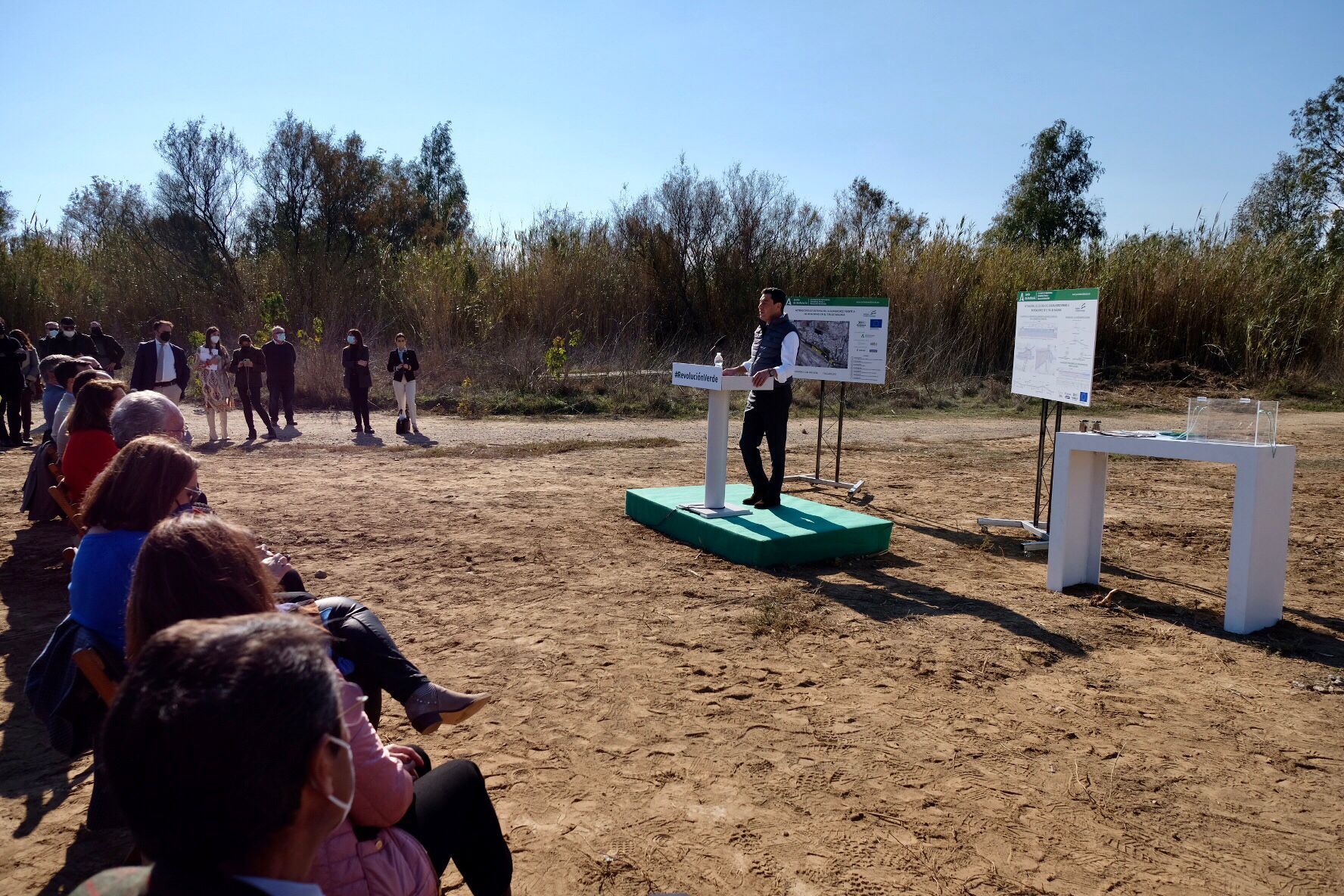 Colocación de la primera piedra de las obras de defensa en el río Guadalhorce