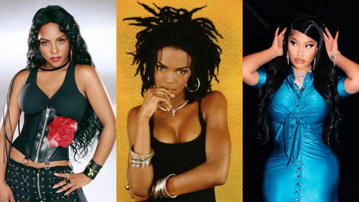 De izquierda a derecha: Lil' Kim, Lauryn Hill y Nicki Minaj.
