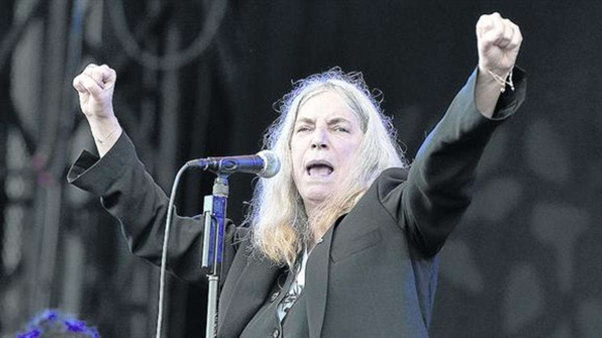 Patti Smith, durante el concierto de ayer en el Parc del Fòrum, en la segunda jornada del Primavera Sound.