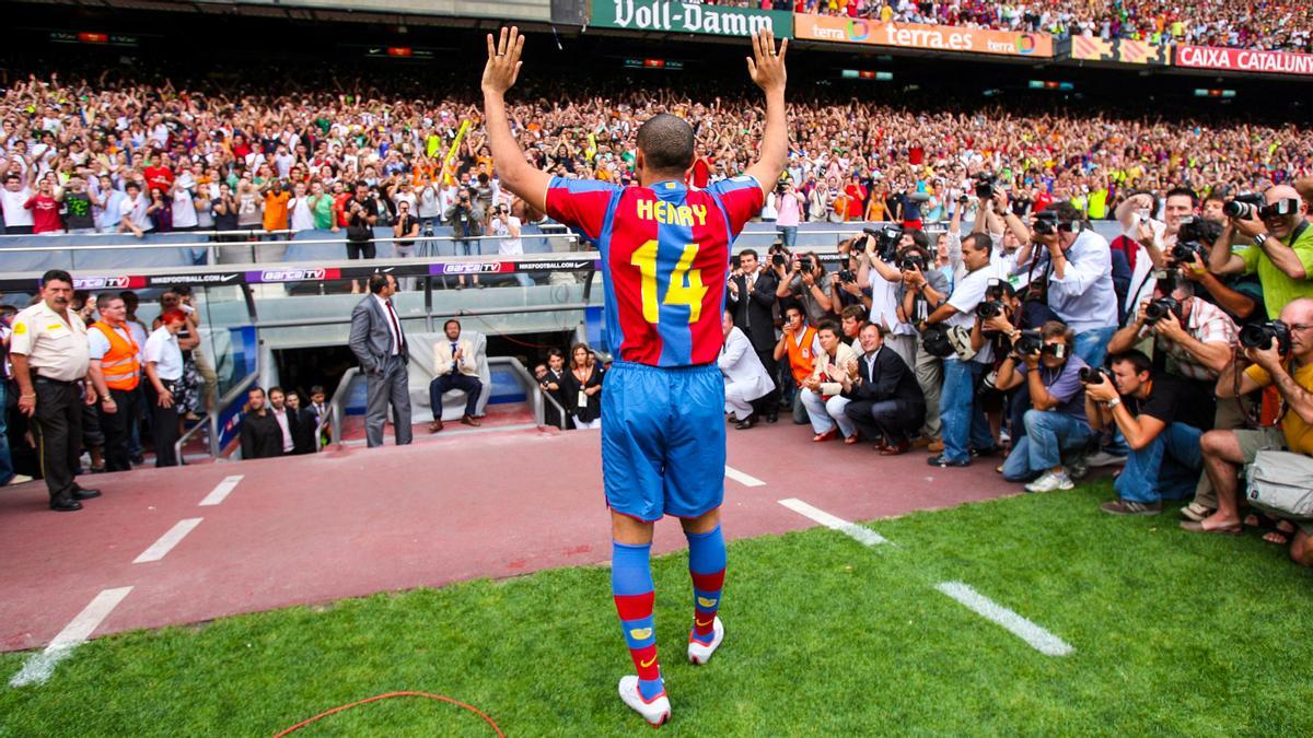 Thierry Henry, en su presentación con el FC Barcelona