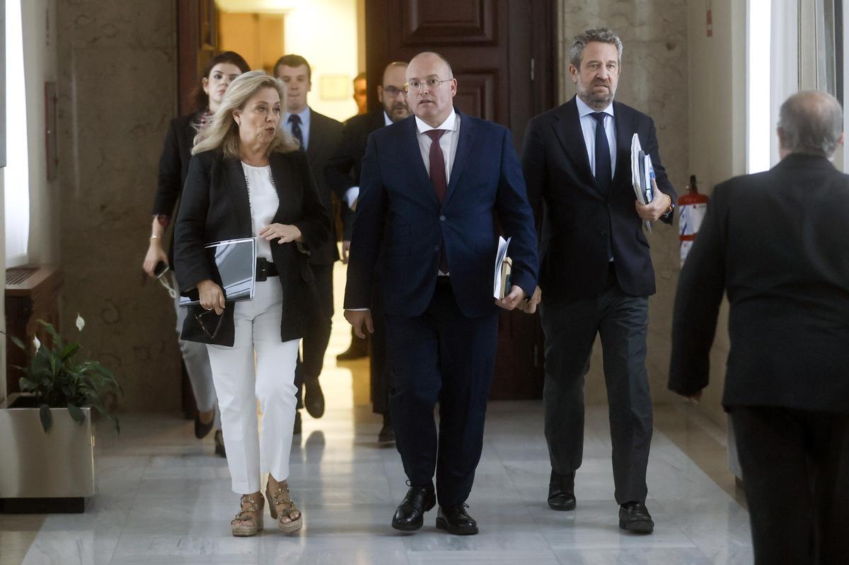 El portavoz parlamentario del PP, Miguel Tellado, a su llegada a la reunión de la Junta de Portavoces este martes en el Congreso.