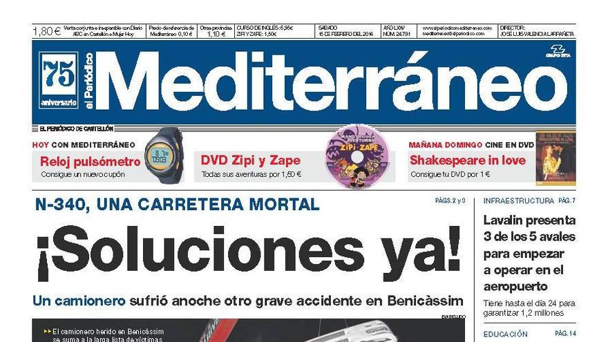 &quot;¡Soluciones ya a la N-340!&quot;, hoy en la portada de El periódico Mediterráneo