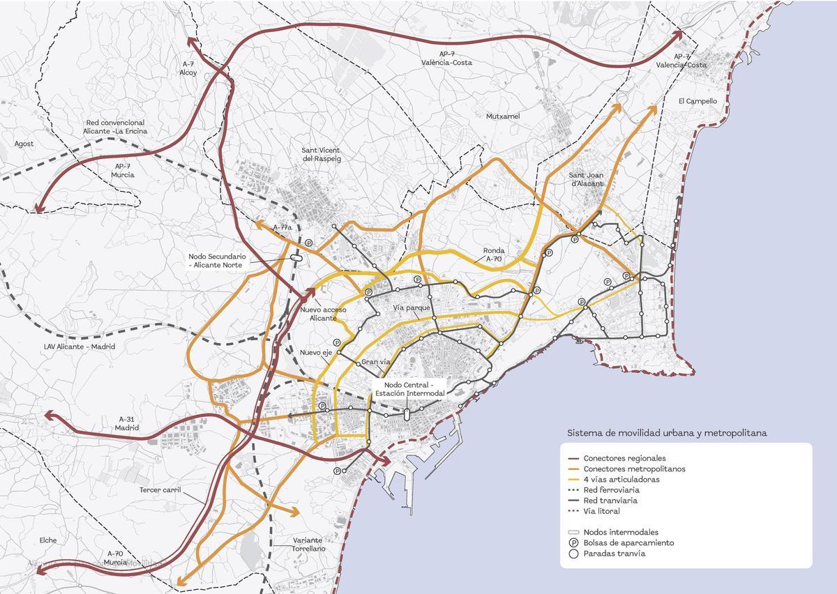 Conectores y vías de Alicante recogidos en uno documento del dossier de movilidad