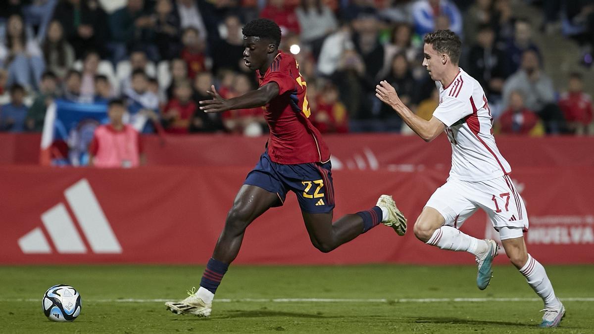 Assane Diao, en un partido de la selección sub-21 ante Hungría