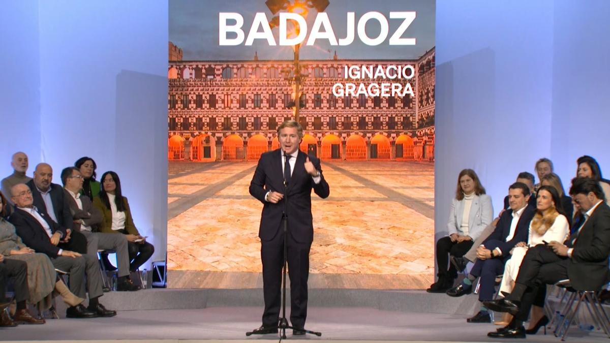 El alcalde de Badajoz, Ignacio Gragera, durante su intervención en el acto del PP.