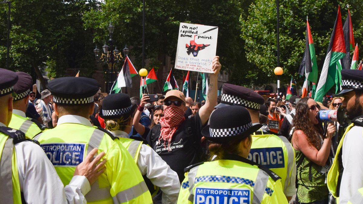 Protesta por Palestina frente a los Tribunales de Justicia en Londres.