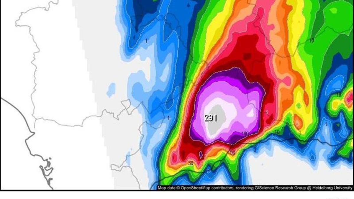 Mapa de previsión de lluvia para Málaga este miércoles.