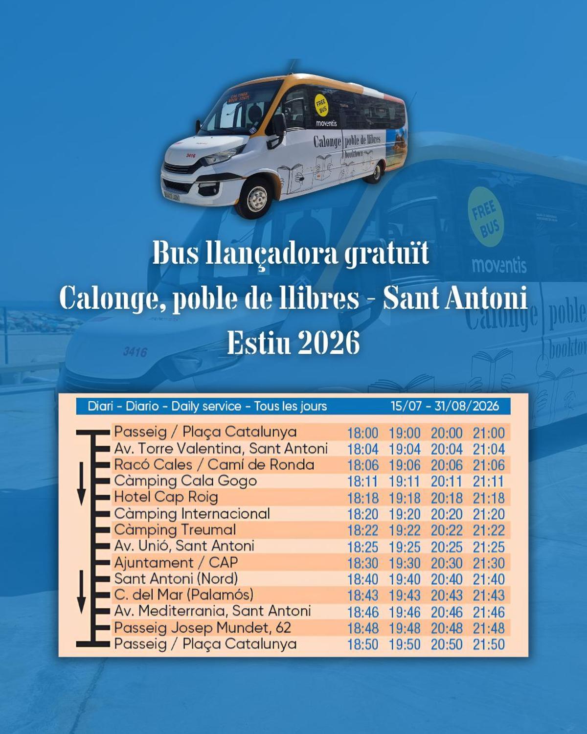 Horaris del bus llançadora gratuït de Calonge i Sant Antoni