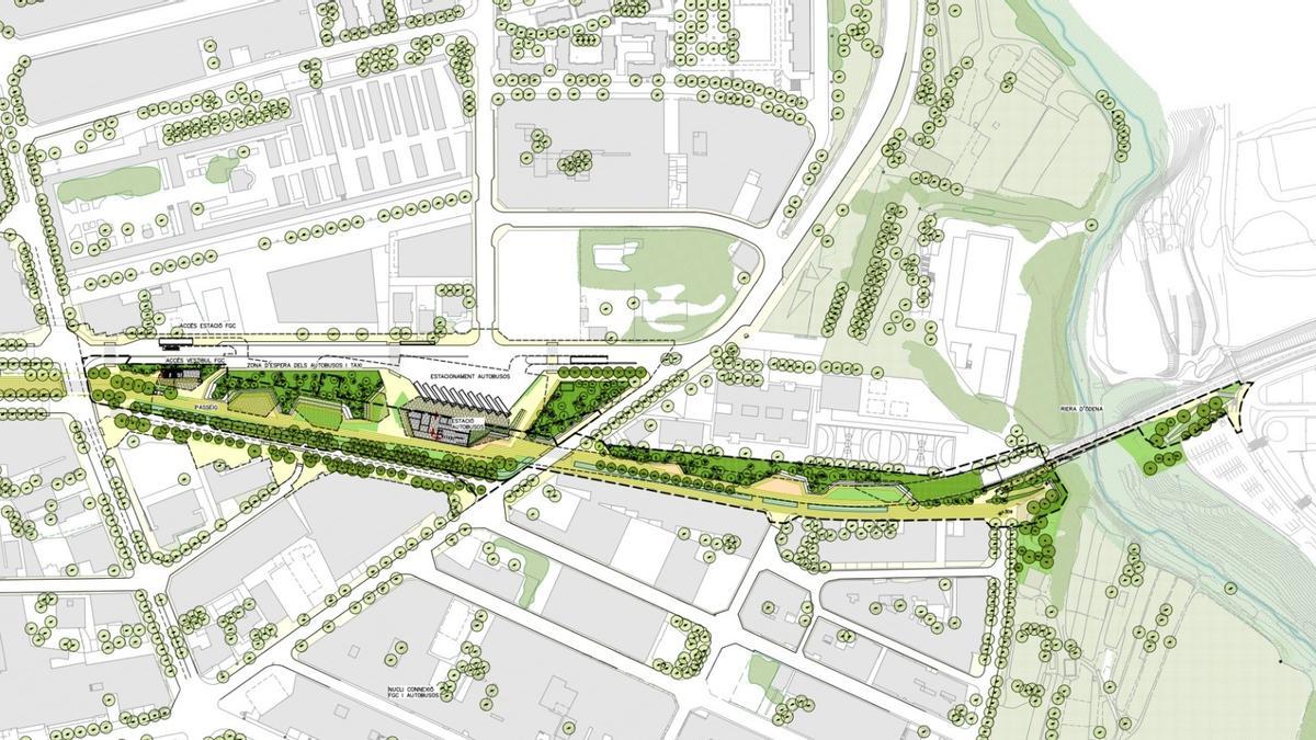 Mapa de la integración urbana de Ferrocarrils de la Generalitat en Igualada.