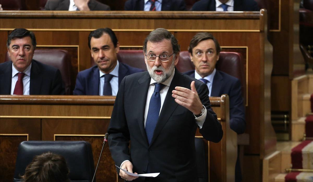 El presidente del Gobierno, Mariano Rajoy, en la sesión de control al Gobierno en el Congreso de los Diputados, este miércoles.