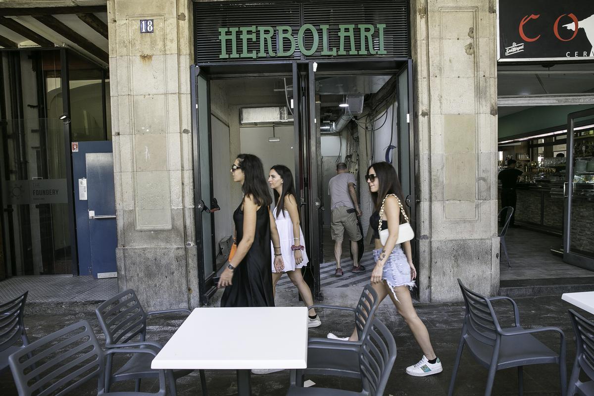 Obras en el antiguo herbolario del 18 de la plaza Reial, que el empresario Joan Mas resucitará con hierbas, degustación y espacio de cultura viva..