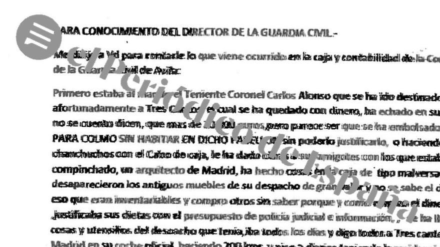 El anónimo que abrió el caso Cuarteles apuntaba al teniente coronel de Ávila: &quot;Se ha quedado con dinero&quot;