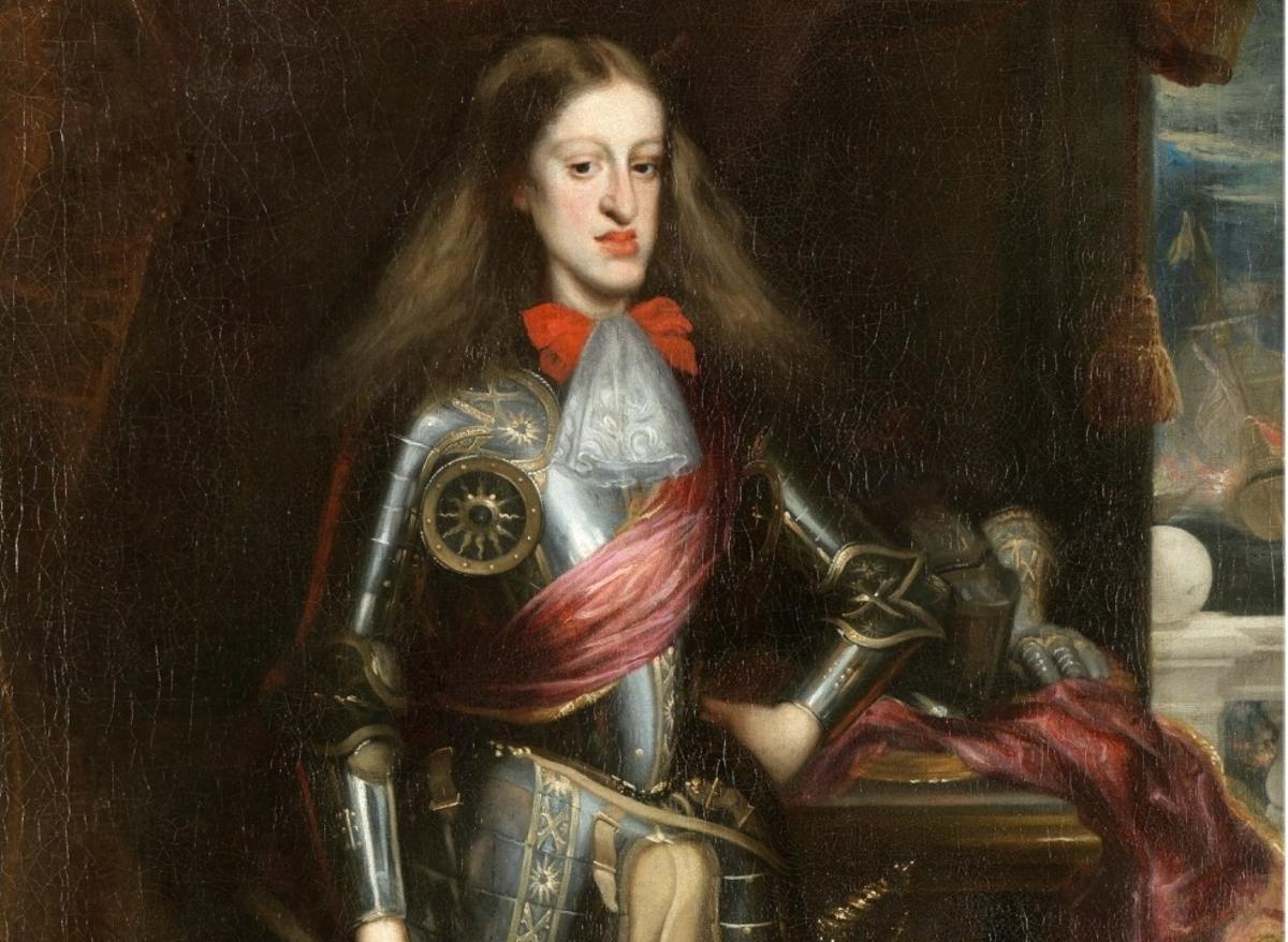 Recorte del cuadro de Carlos II con armadura de Juan Carreño de Miranda. 