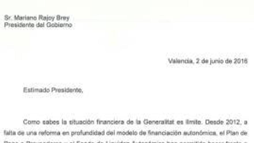 El Consell exige por carta a Rajoy una deuda de 1.935 millones