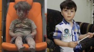 Omran Daqneesh, a la izquierda, el pasado agosto, tras un bombardeo en Alepo, y, a la derecha, en la actualidad.