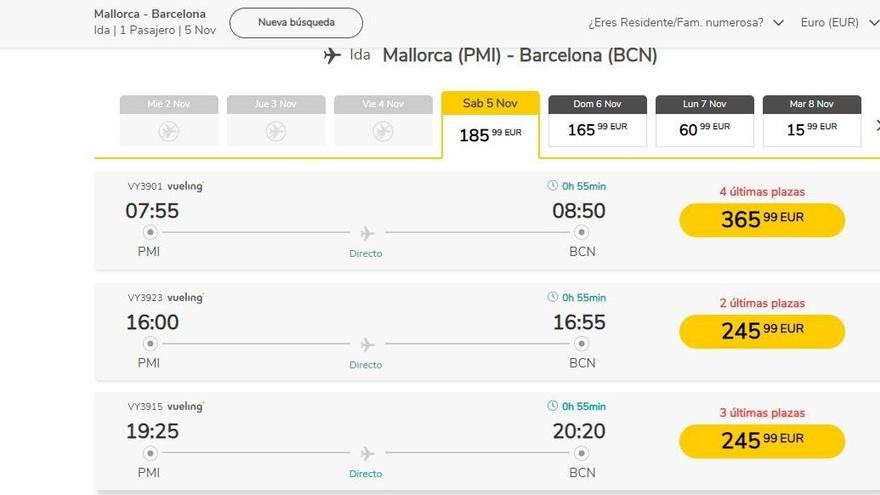 Este viernes Vueling no ofrece plazas y el sábado son contadas las vacantes.