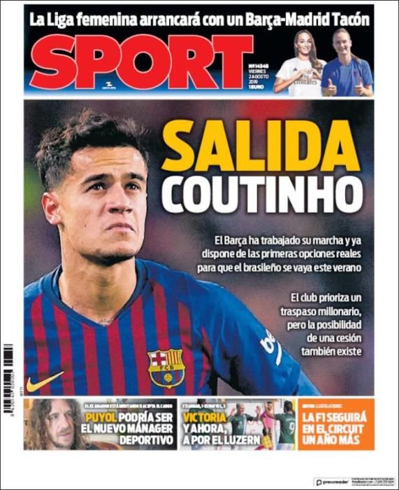 Portada SPORT viernes 2 de agosto 2019