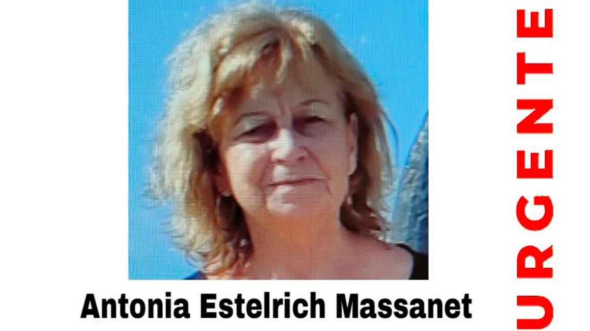 Antonia Estelrich Massanet, desaparecida desde el pasado 7 de julio.