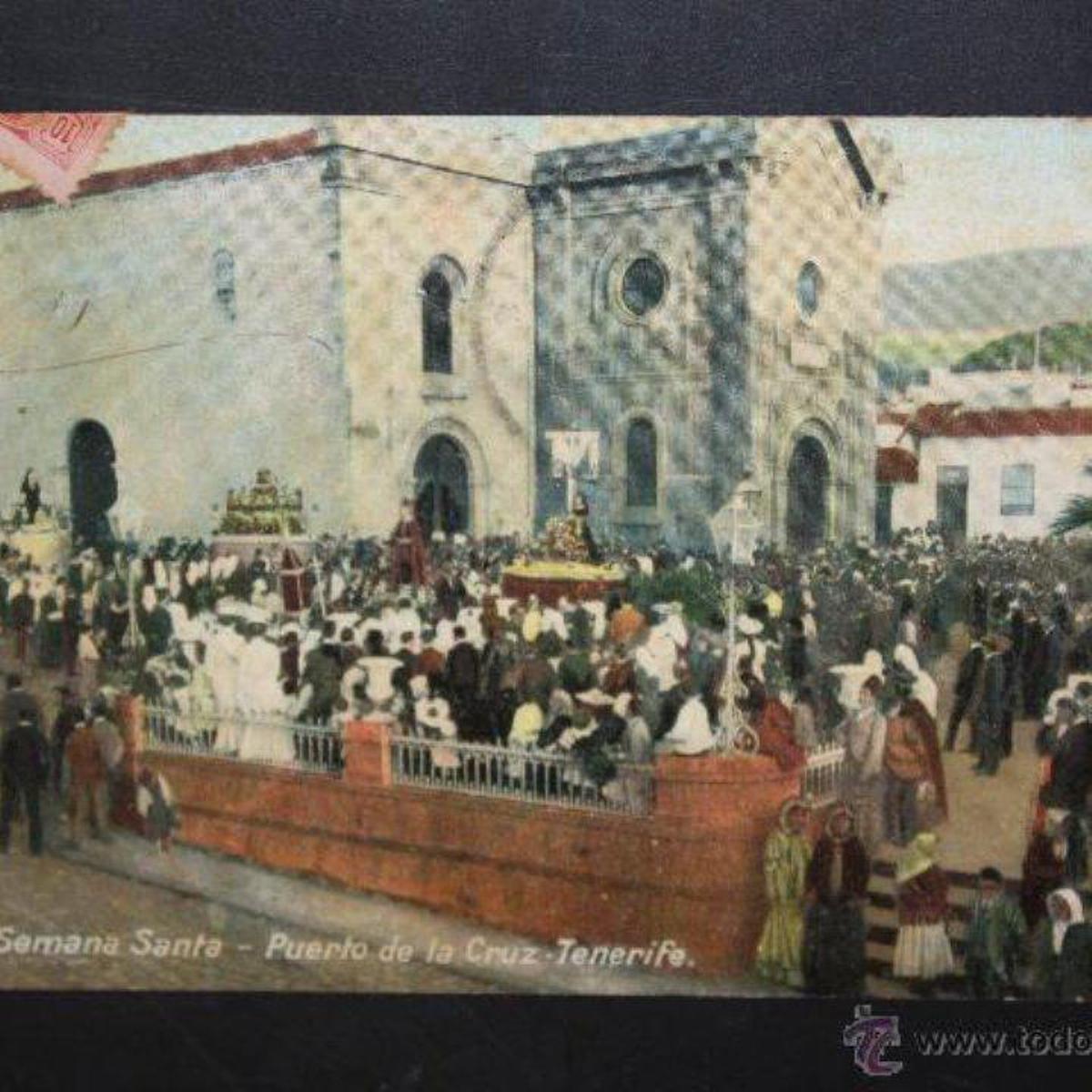 Procesión de Semana Santa en el Puerto de la Cruz, en la isla de Tenerife, en una fotografía realizada en los años 20 del pasado siglo.