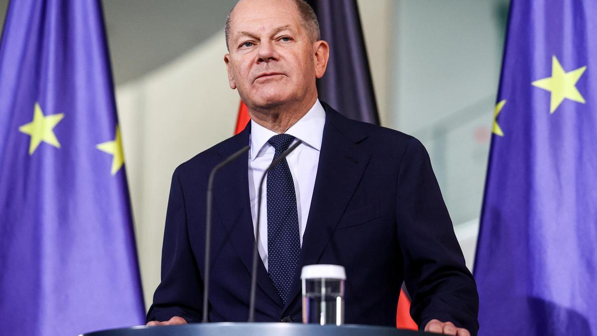 El canciller alemán, Olaf Scholz, este miércoles durante su comparecencia para comentar los resultados de las elecciones en EEUU.