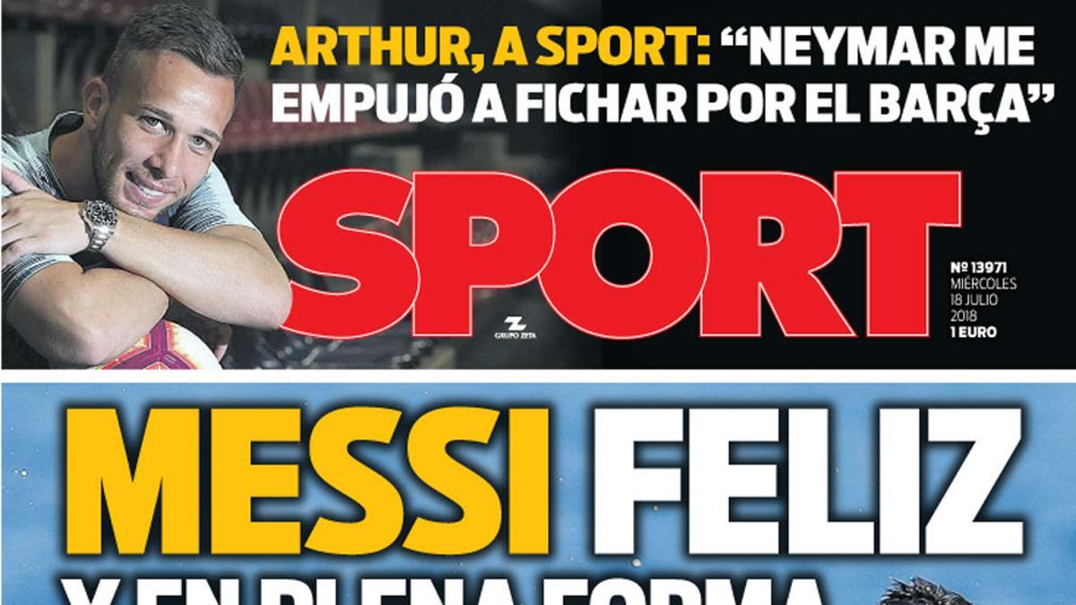 Ya ha salido la portada de SPORT del miércoles 18 de julio de 2018