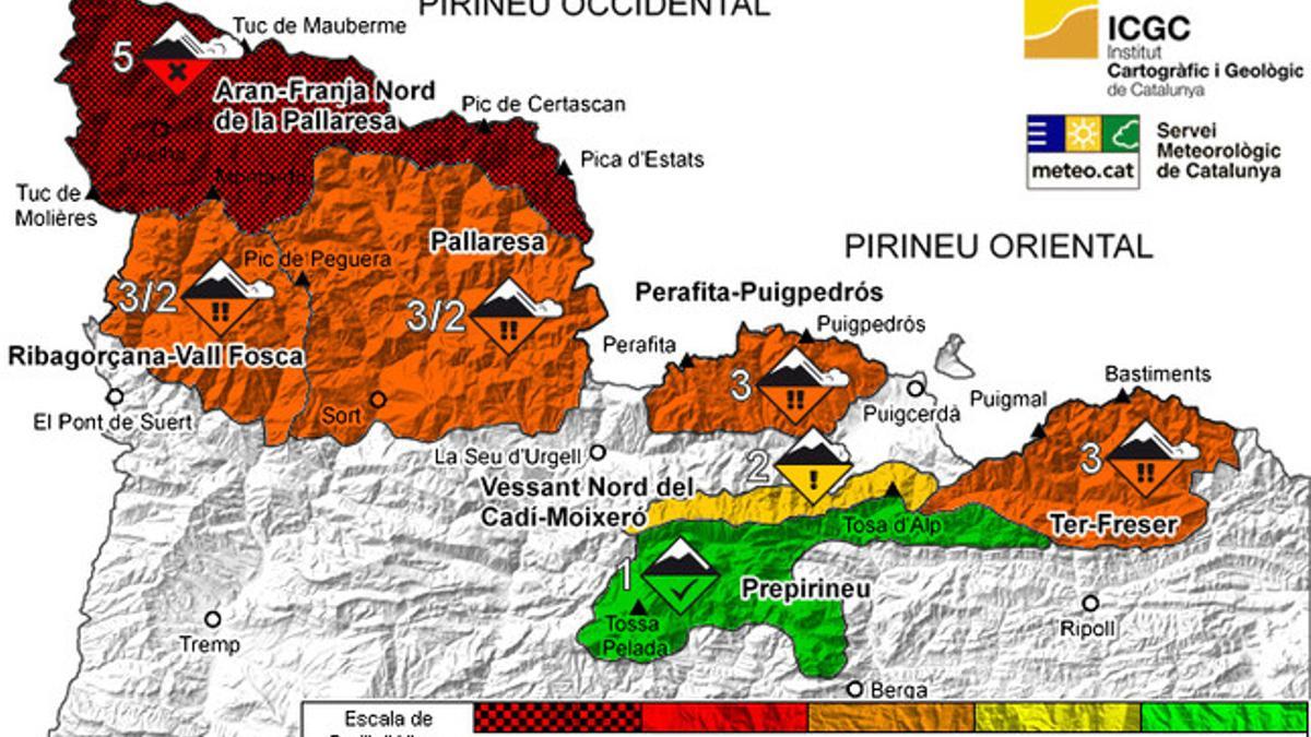 Zonas del Pirineo de Catalunya en alerta por peligro de aludes