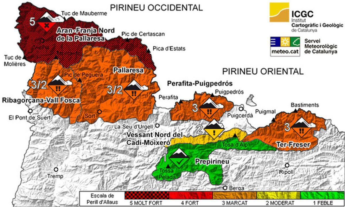 Zones del Pirineu de Catalunya en alerta per perill d’allaus.
