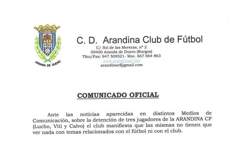 Comunicado de la Arandina CF.