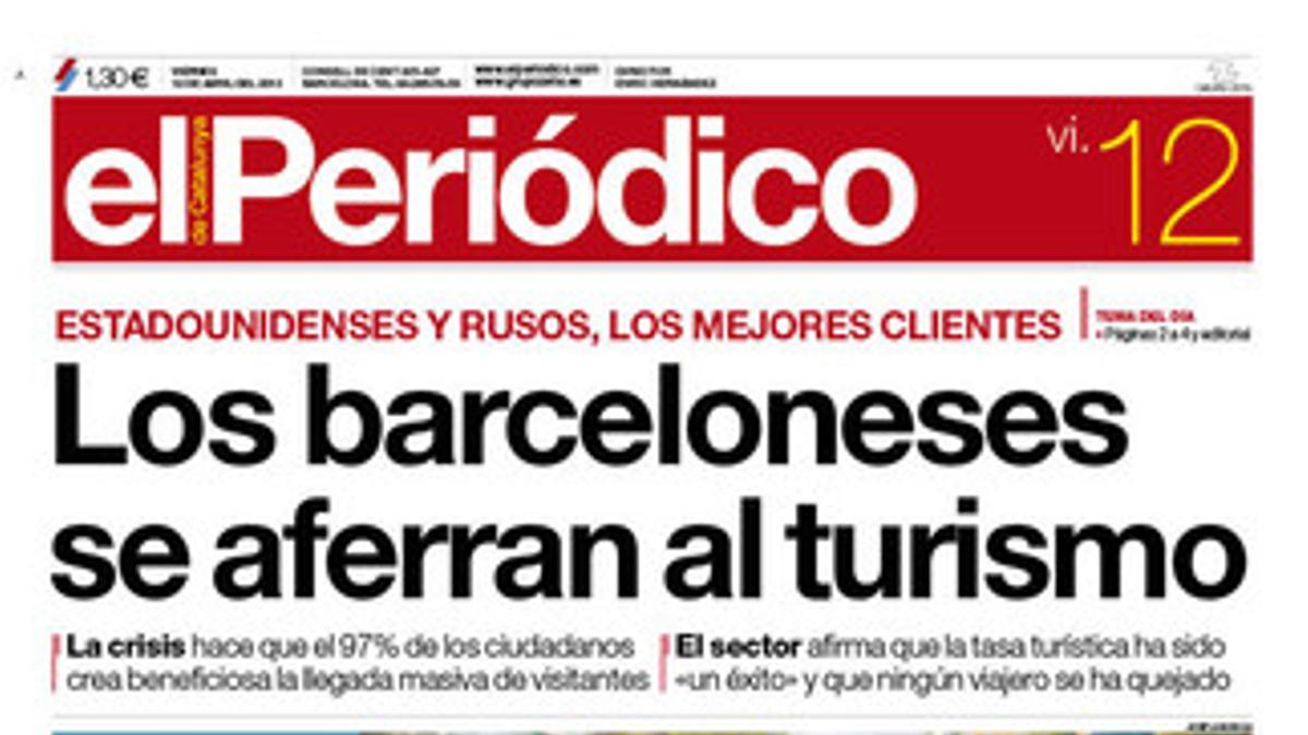 La portada de EL PERIÓDICO DE CATALUNYA del 12 de abril del 2013.