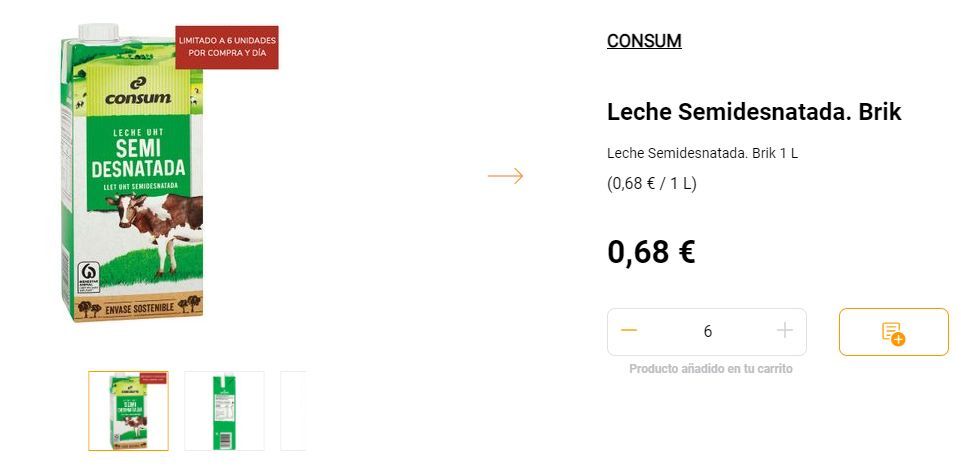 Consum advierte en su web de la limitación de venta de leche online