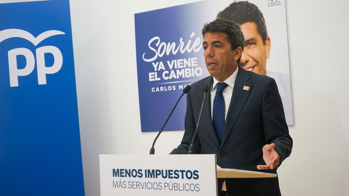 El presidente del PPCV, Carlos Mazón, presenta este miércoles la actualización de su propuesta de reforma fiscal