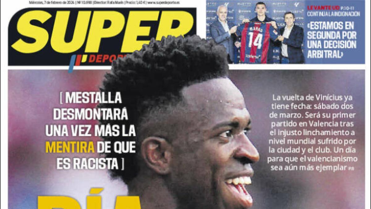 Vinicius Junior domina la portada de 'Superdeporte' de este miércoles 7 de febrero