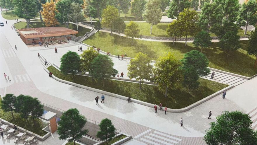 Recreación del exterior del futuro parking del Campillín con la zona urbanizada.