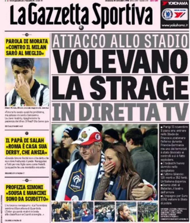 El atentado de París sigue presente en las portadas de la prensa deportiva