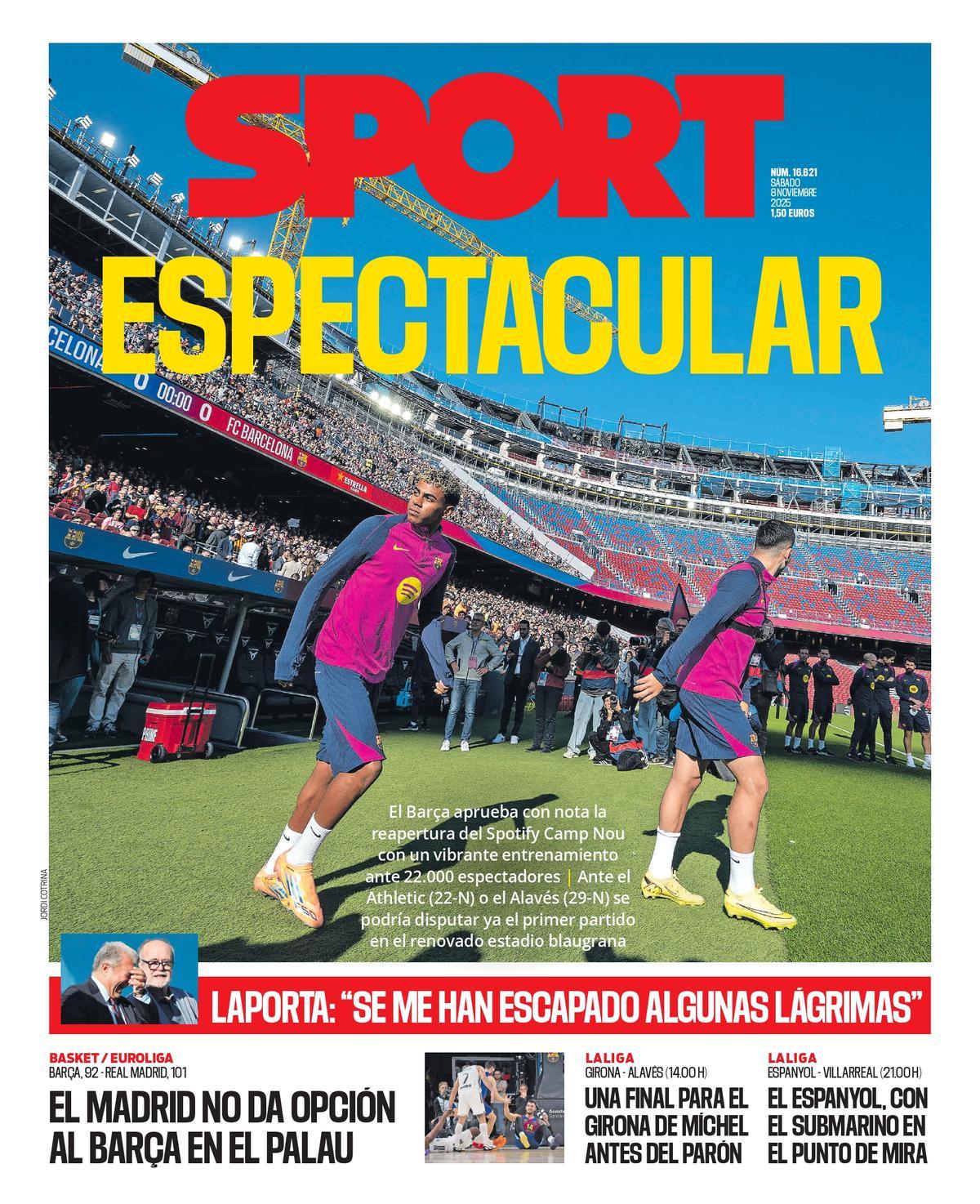 Esta es la portada de SPORT de hoy sábado, 8 de noviembre de 2025