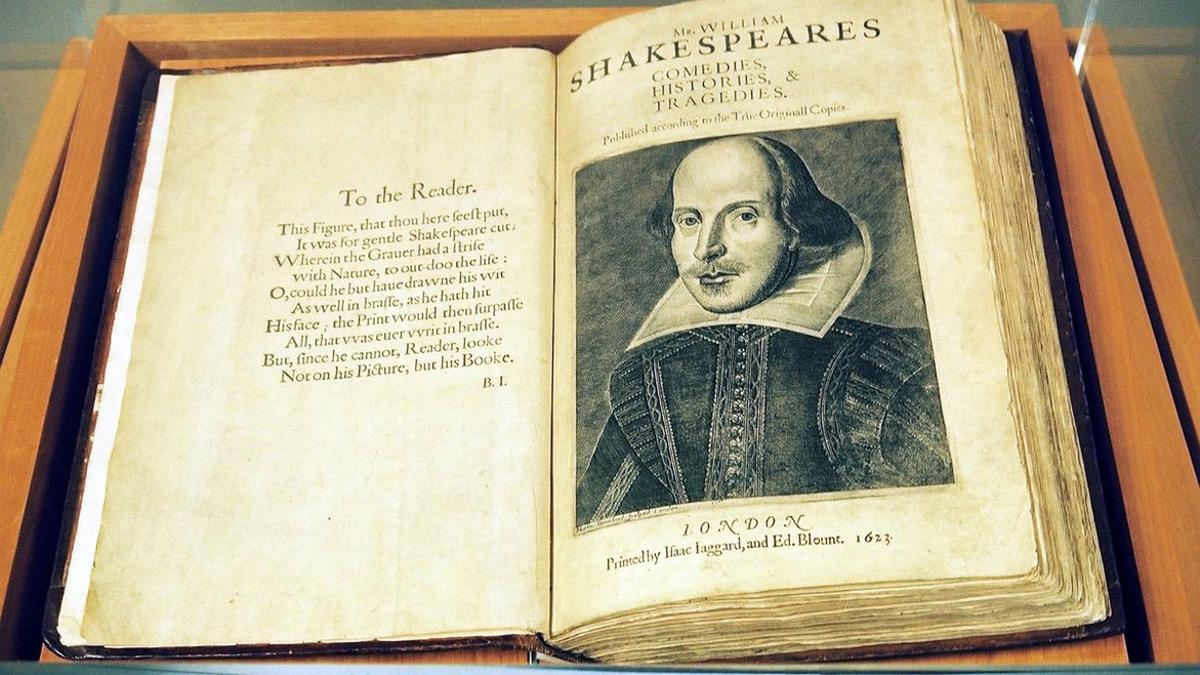 Primer Folio que recoge obras de William Shakespeare.