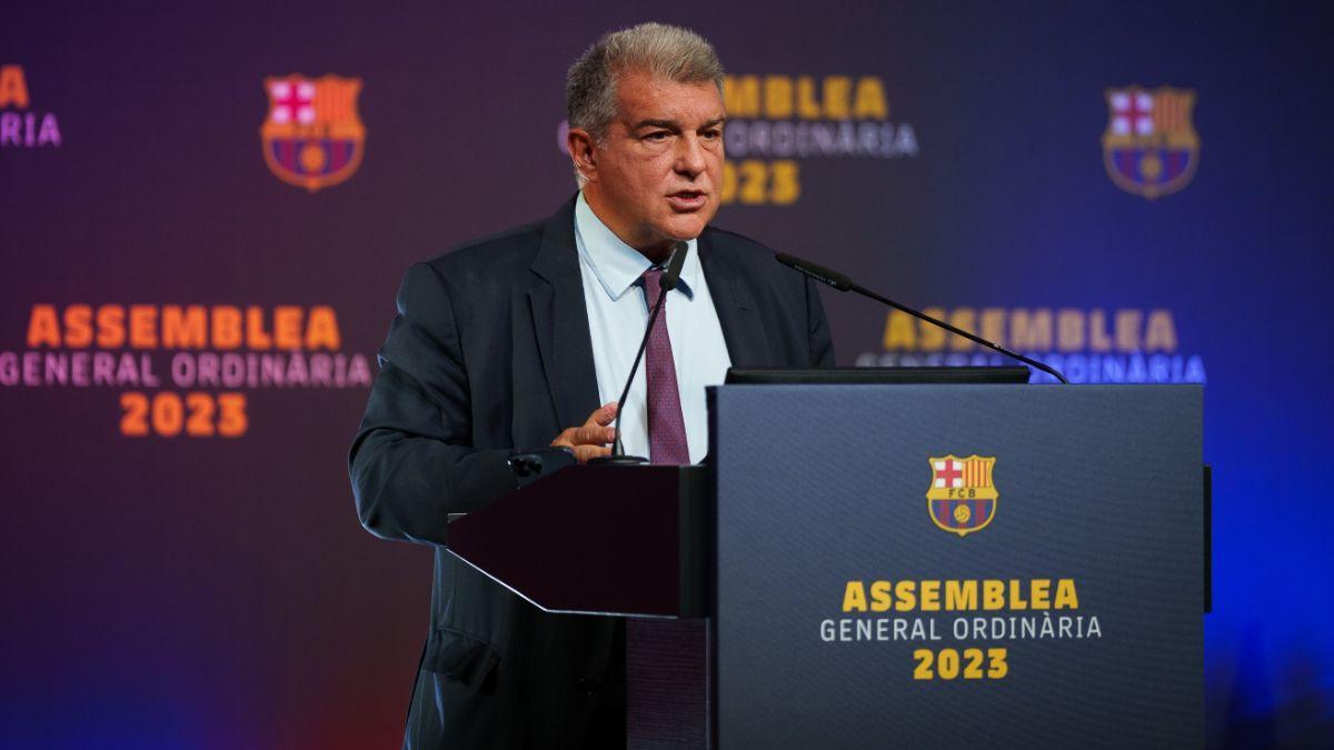 Joan Laporta, en su discurso ante la Asamblea de Compromisarios 2023