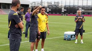 Alexis Sánchez s’ha entrenat avui per primera vegada a les ordres de Guardiola. Leo Messi també ha assistit a la sessió preparatòria.