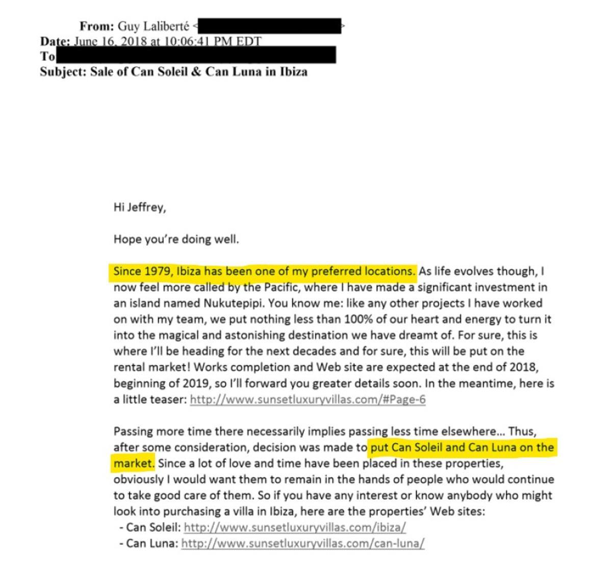 Correo de Guy Laliberté a Epstein