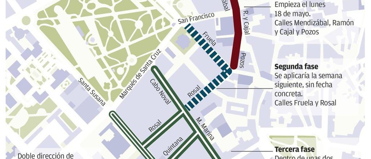 Oviedo cerrará al tráfico ocho calles del centro para primar a peatones y terrazas