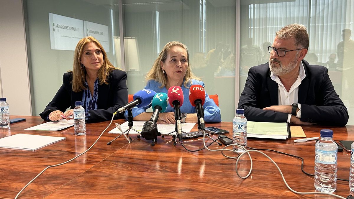 La secretaria general de Educación, la consejera de Educación y el director general de Personal Docente, esta mañana.