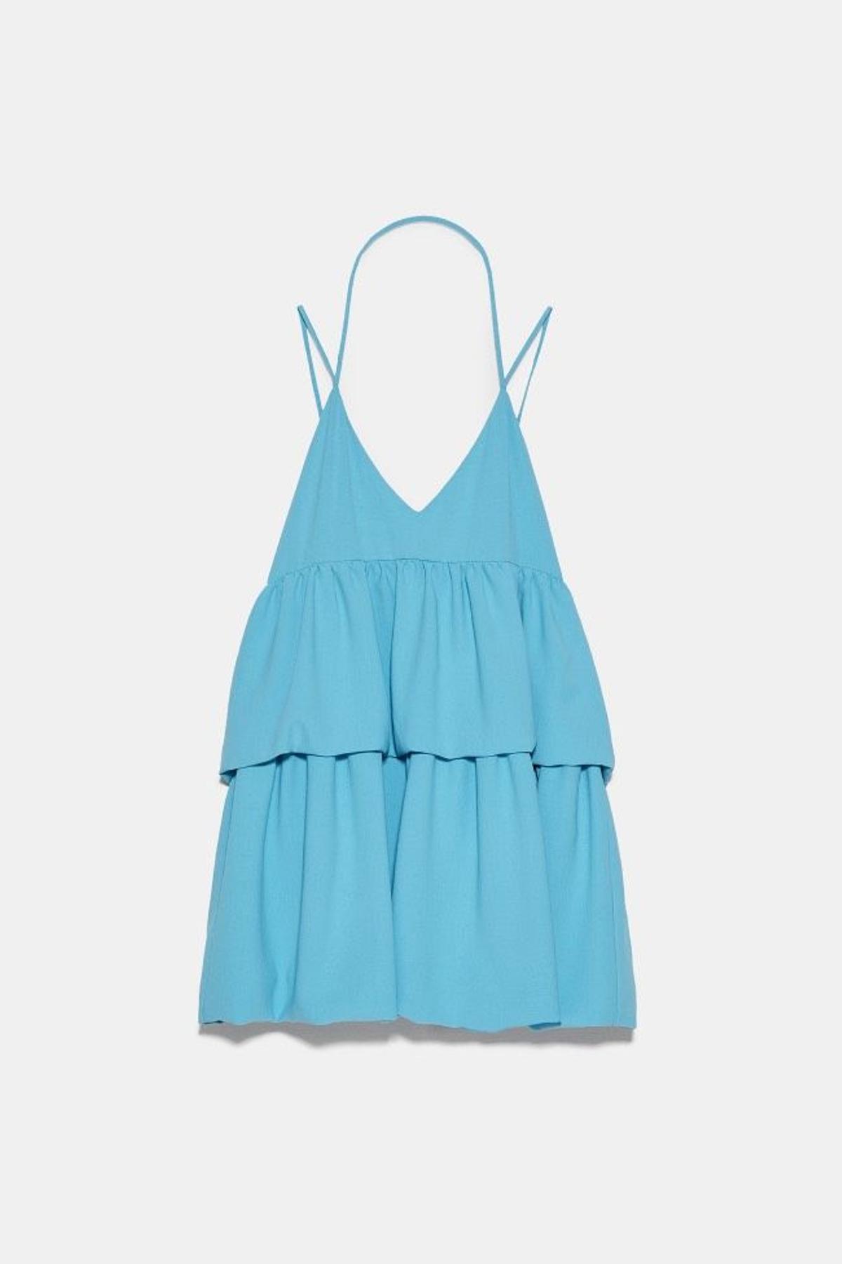 Vestido mini con volantes azul