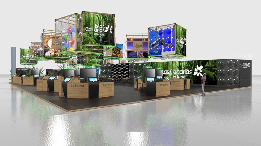 El estand de Canarias en Fitur contará con 1.425 m2 y 16 grandes cubos aéreos como reclamo visual