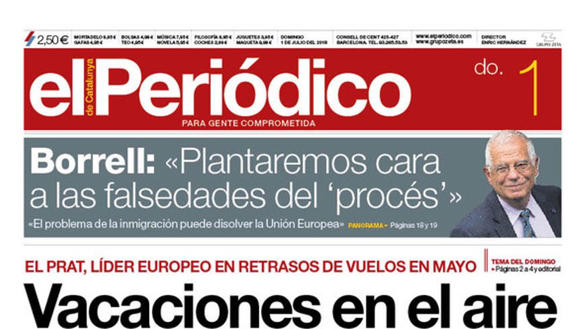 La portada de EL PERIÓDICO del 1 de julio del 2018