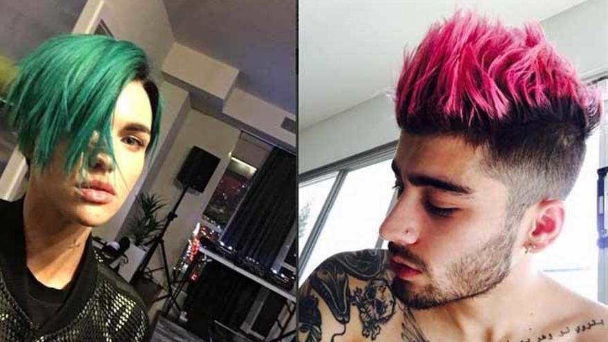 Ruby Rose y Zayn Malik con el pelo rosa y verde