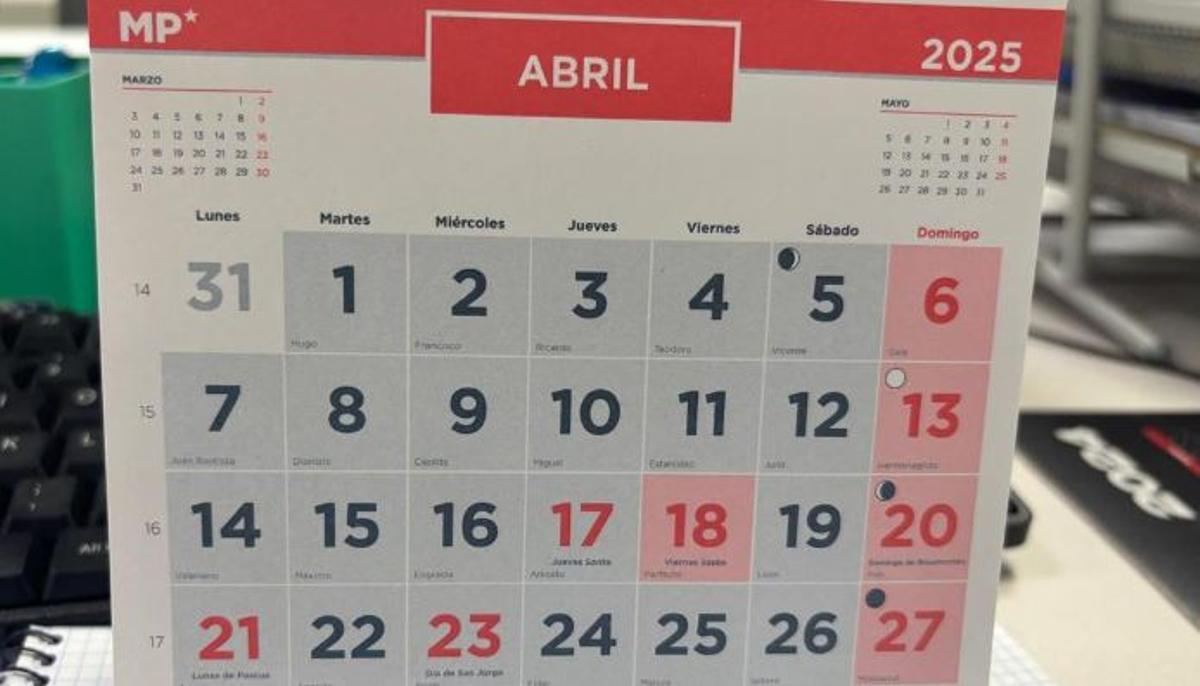 Calendario de abril de 2025.