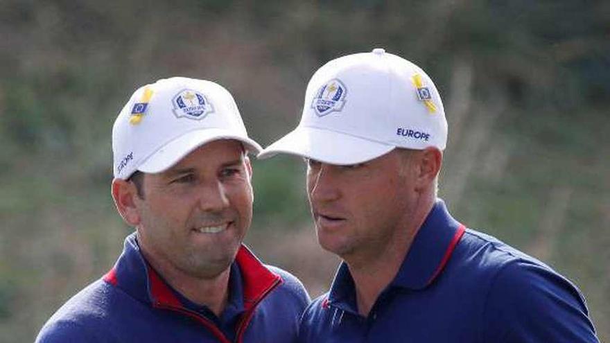 Sergio García y Alex Noren, tras ganar su &#039;foursome&#039;.