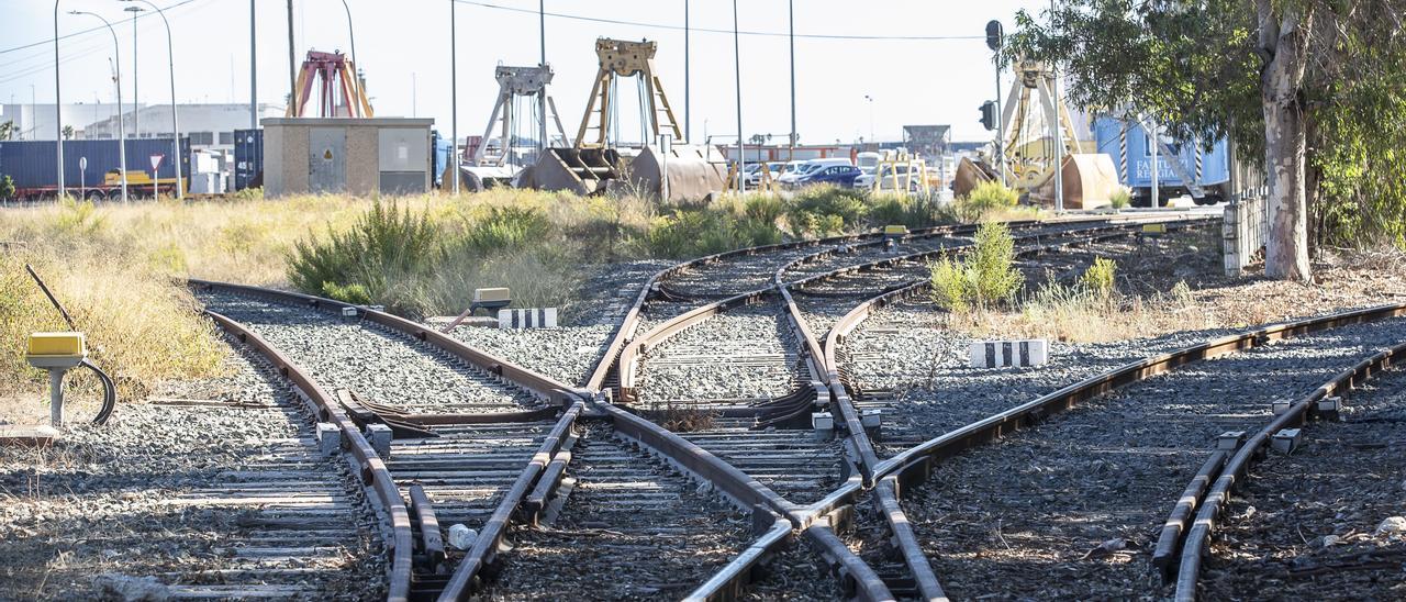 Imagen del ramal ferroviario por el que entran los trenes de mercancías en el puerto de Alicante